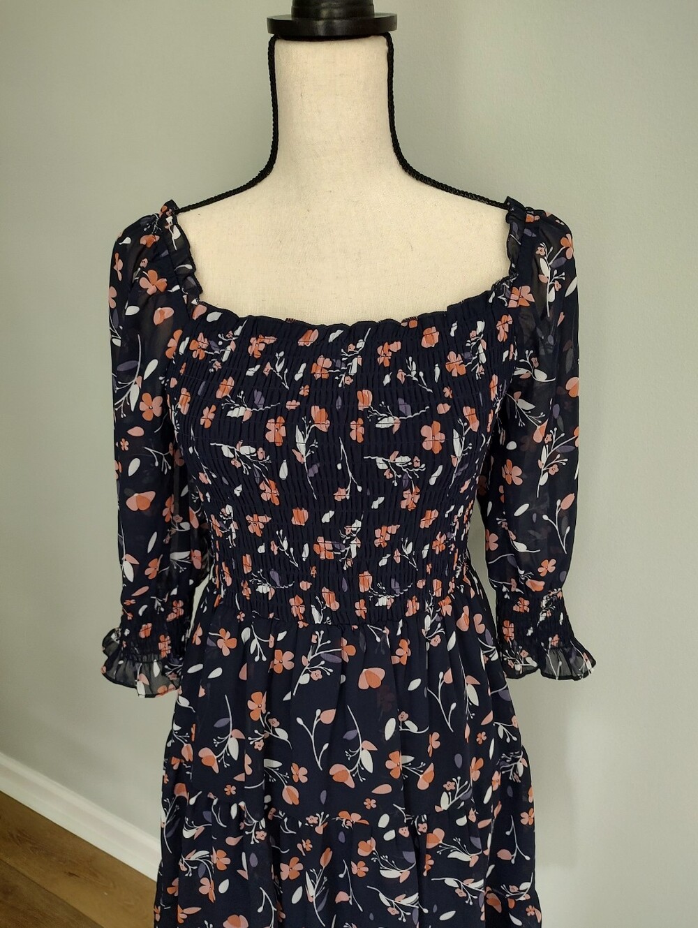 Baltic Born Azlyn Navy Pink Floral Smocked Short Floaty Dress M NWT - Picture 3 of 13